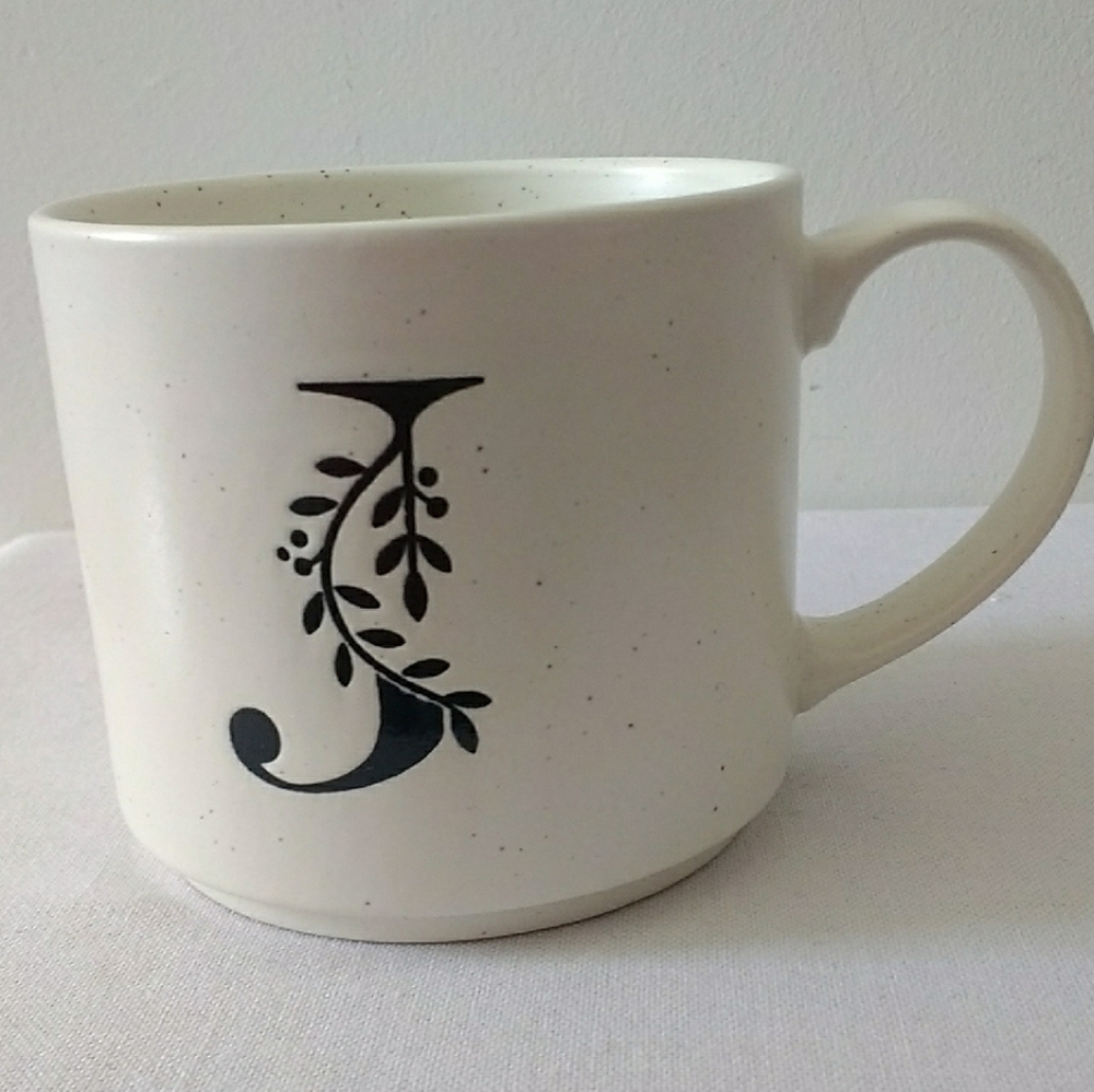 Large Mug with Black Stylized "J" Floral Initial 3/$20
